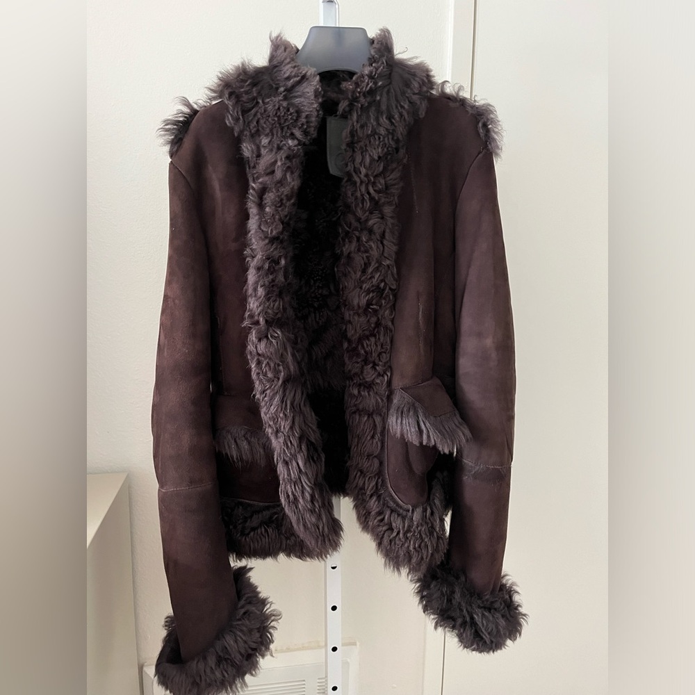 Calvin Klein Shearling Leather Jacket Real Fur Size M